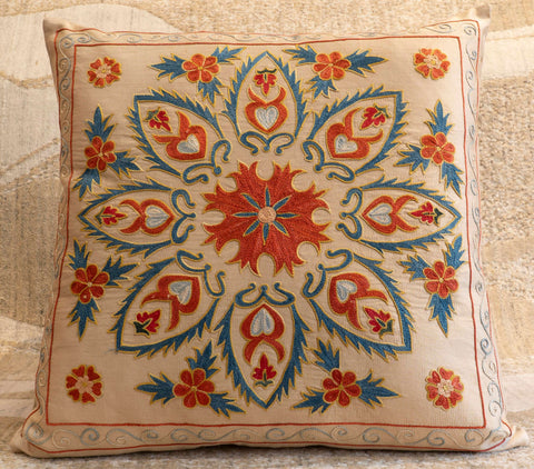 Handmade Uzbek Suzani Silk Cushion - 307746AA