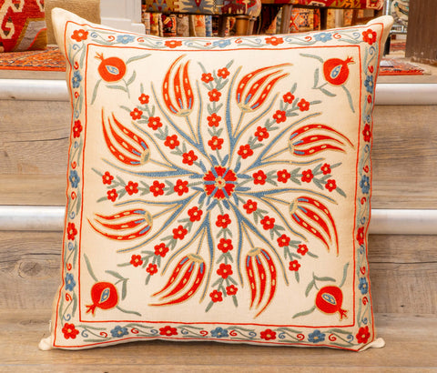 Handmade Uzbek Suzani Silk Cushion - 307746-AV