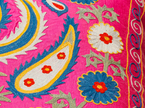 Handmade Uzbek Suzani Silk Cushion - 307746-AY