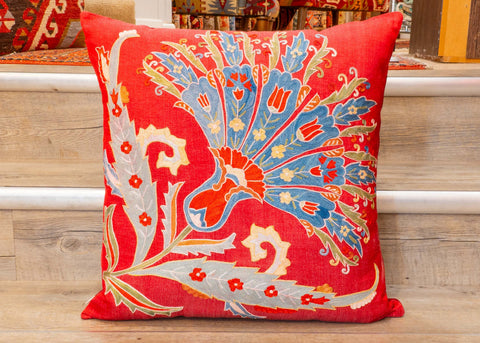 Handmade Uzbek Suzani Silk Cushion - 307746-BT