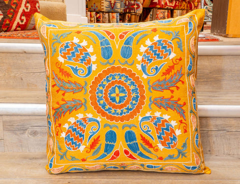 Handmade Uzbek Suzani Silk Cushion - 307746-BU