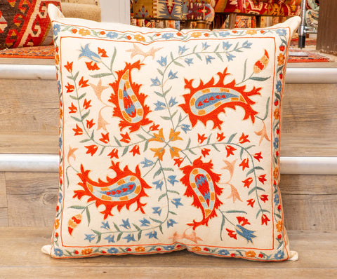 Handmade Uzbek Suzani Silk Cushion - 307746-BZ