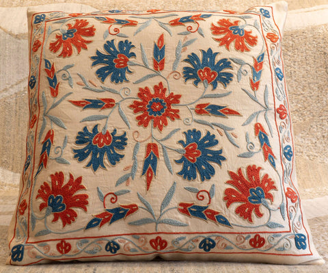 Handmade Uzbek Suzani Silk Cushion - 307746W