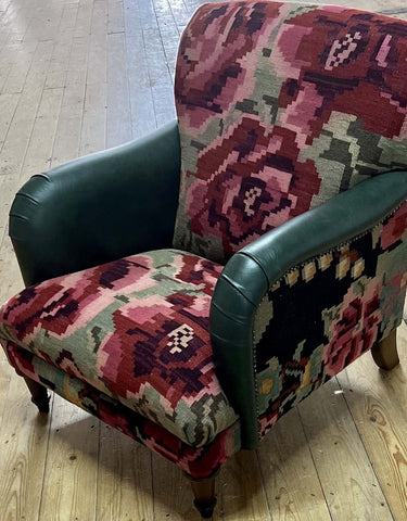 Moldovan kilim Howard Chair with leather arms - 308048