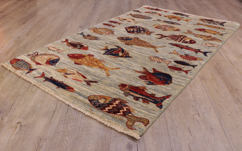 Handmade Afghan Fish rug - 308464