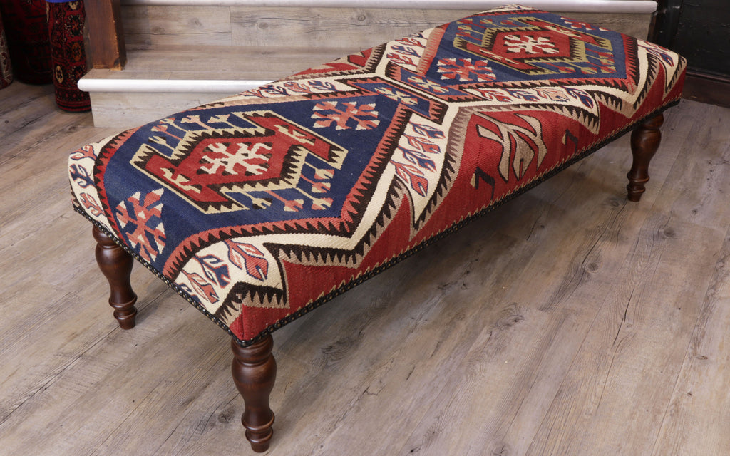 long Turkish kilim covered bench stool - 308980