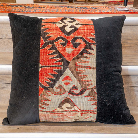 Medium contemporary classic Turkish kilim & velvet cushion - 309092-E