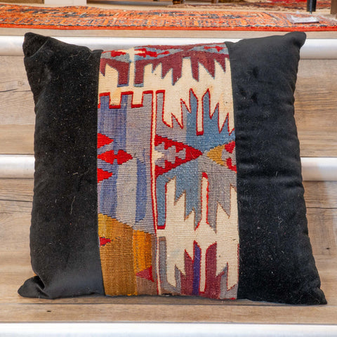 Medium contemporary classic Turkish kilim & velvet cushion - 309092-F