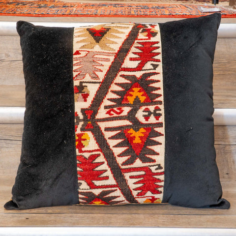 Medium contemporary classic Turkish kilim & velvet cushion - 309092-G