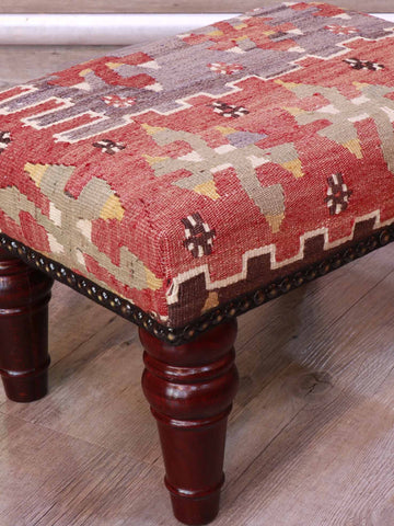 Small handmade Turkish kilim stool - 309331