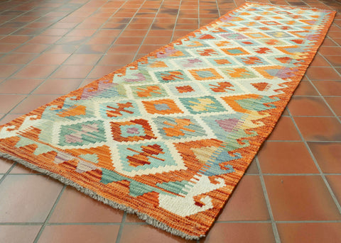 Handmade Afghan Kilim short runner - 309748