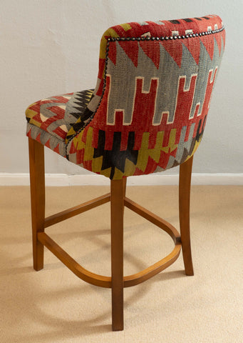 Turkish kilim covered Counter height stool - 309773-A