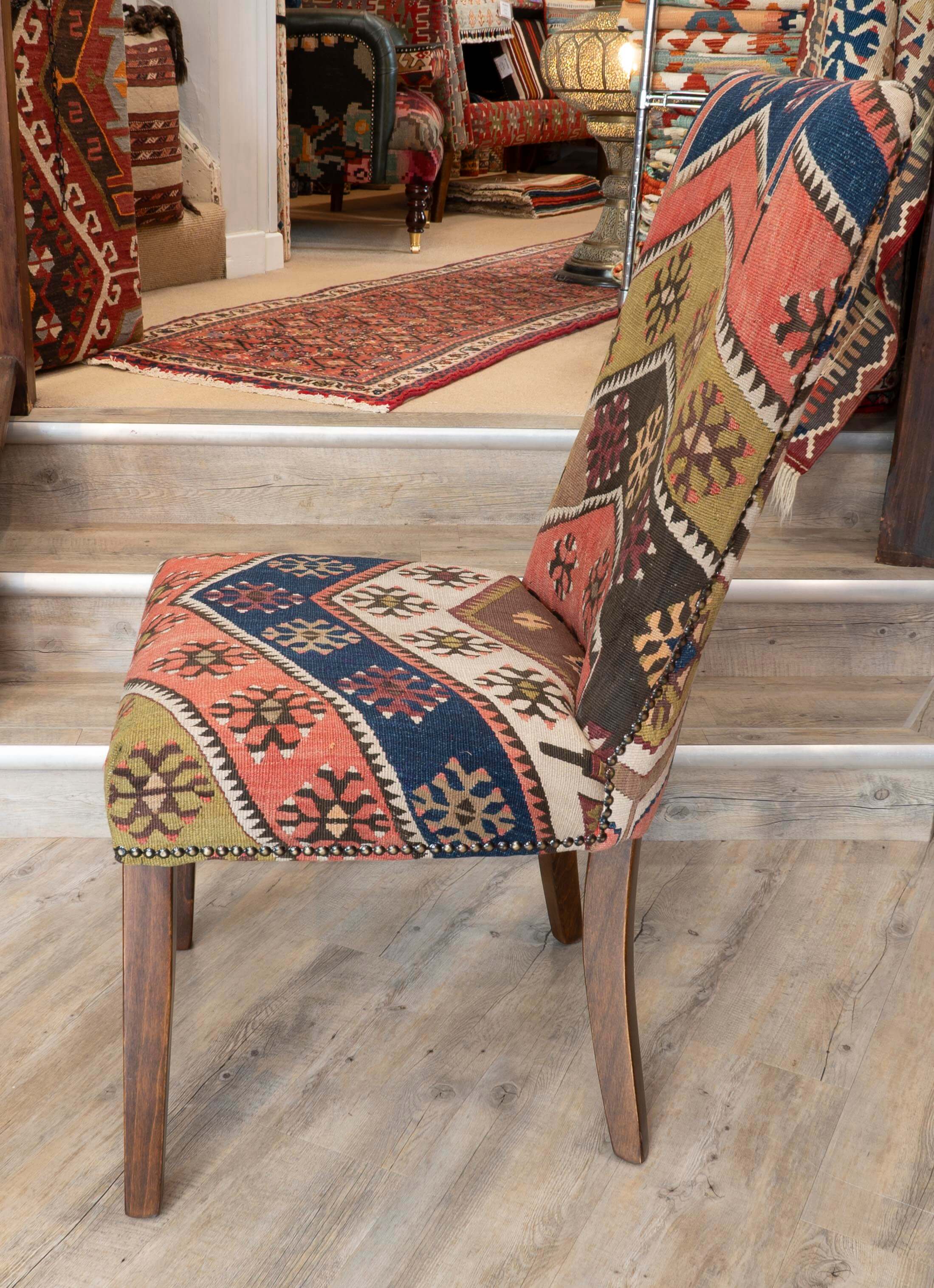 Stunning unique handmade old Kilim upholstered dining chair