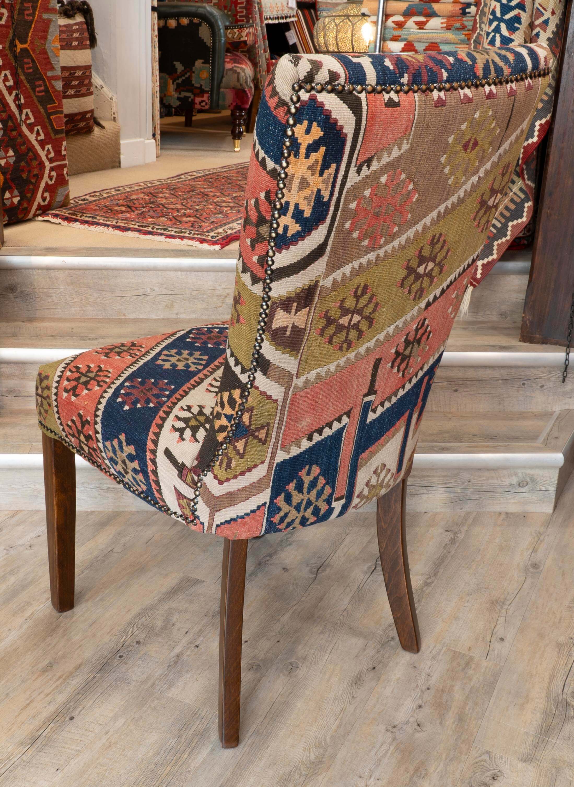 Stunning unique handmade old Kilim upholstered dining chair