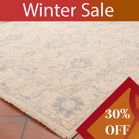 Handmade fine silver washed Afghan Ziegler rug - WS309807