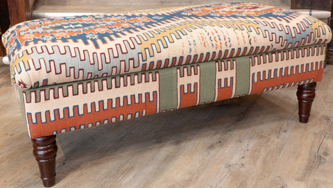 Fine old Turkish Konya Kilim covered ottoman - 309828C