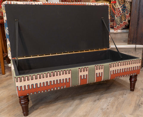 Fine old Turkish Konya Kilim covered ottoman - 309828C