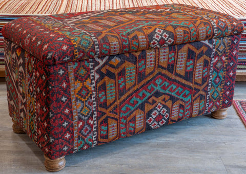 Antique Kilim covered blanket chest - 310393-A