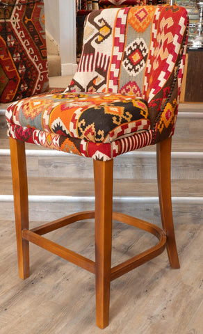 Turkish kilim covered Counter height stool - 310495-A