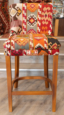 Turkish kilim covered Counter height stool - 310495-A
