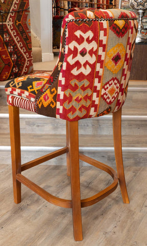 Turkish kilim covered Counter height stool - 310495-A
