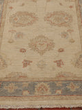 A hand knotted very soft pale coloured Afghan Ziegler runner with blue