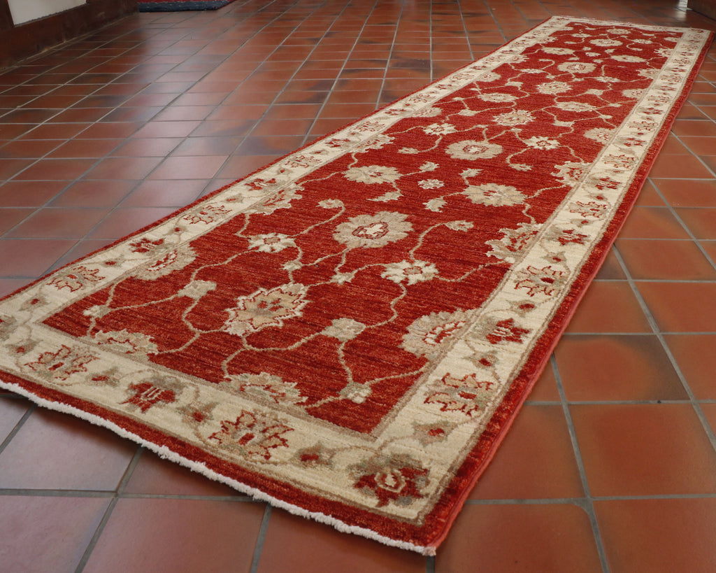 Lovely red hand made Afghan Ziegler runner in an arts and craft style