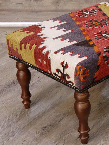Medium handmade Turkish kilim covered stool - 308595
