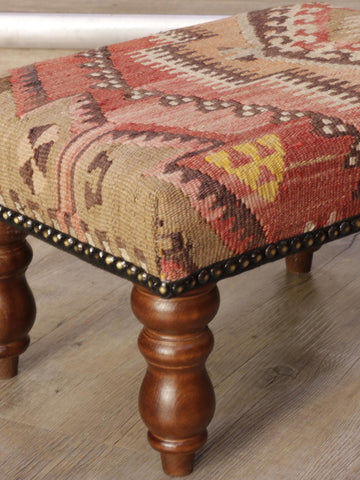 Small handmade Turkish kilim stool - 308946