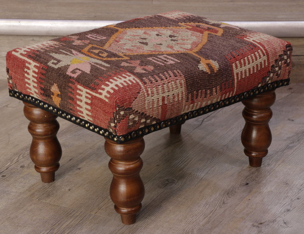 Small handmade Turkish kilim stool - 308947